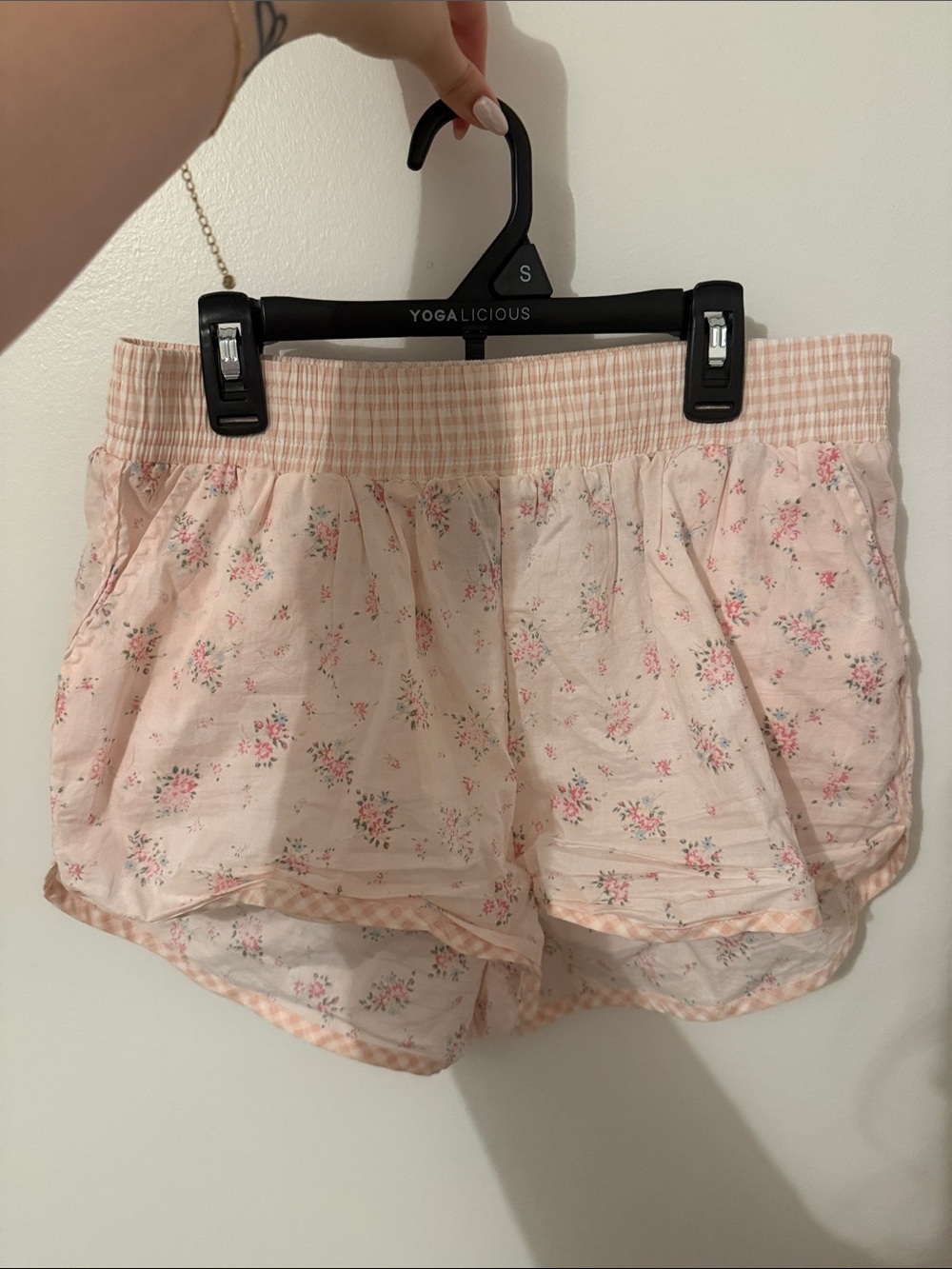 2 pairs of Rewash Pink Floral Cotton Lounge Shorts with Gingham Waistband